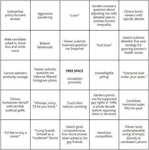 Presidential Forum Bingo